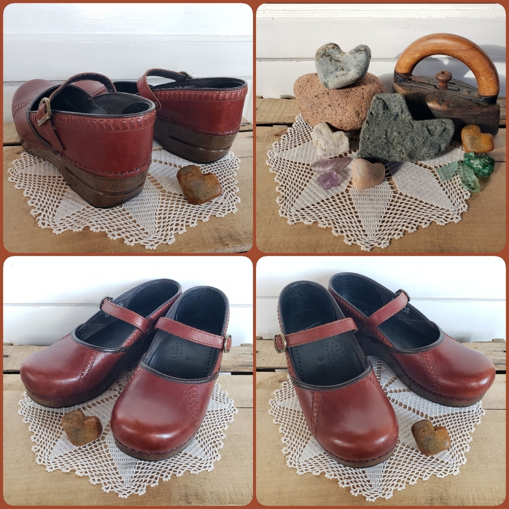 Cognac Dansko Pro Marcelle Mary Jane Clogs Straps Buckles Boho Cottage Prairie ♡ - Picture 3 of 11